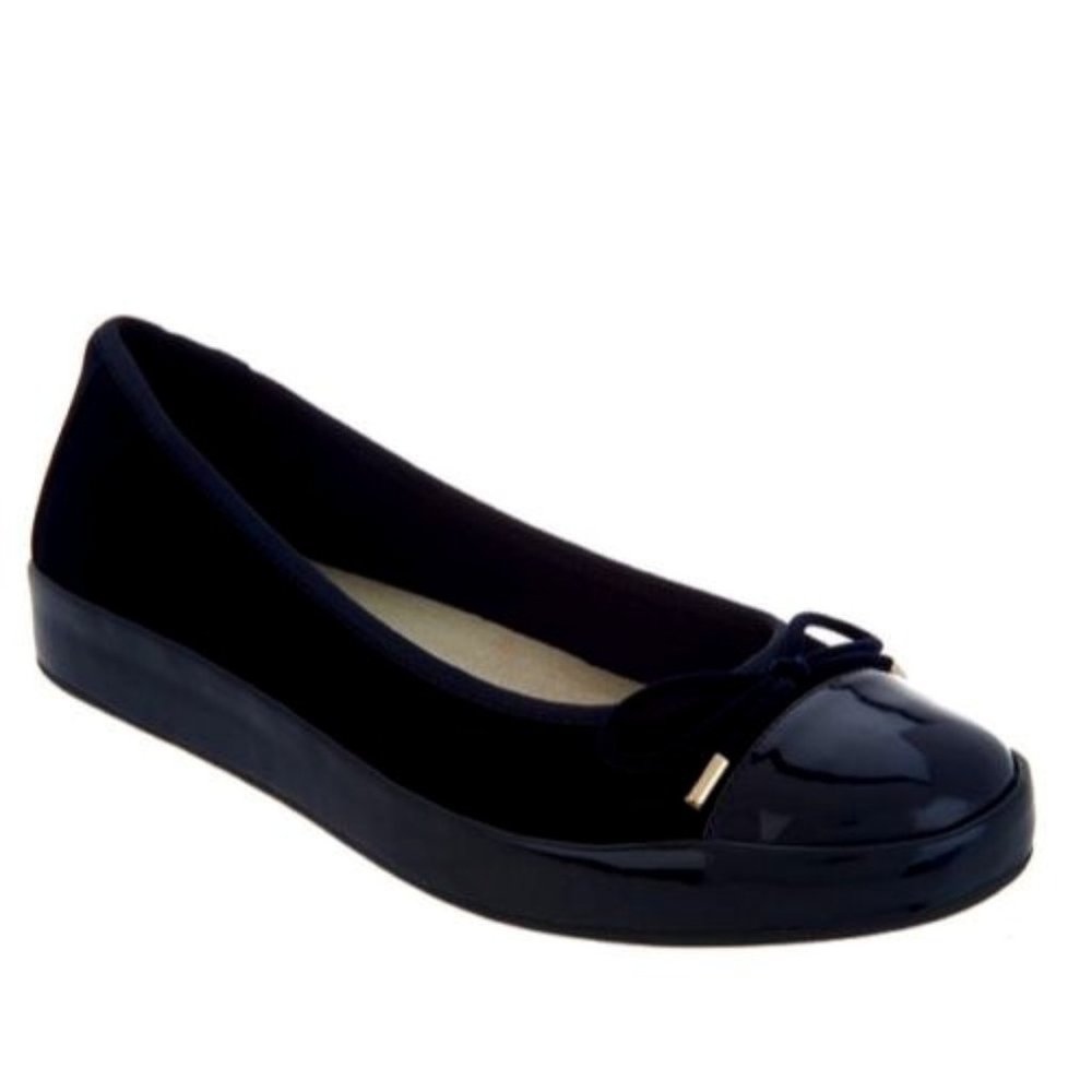 Isaac Mizrahi Live! Velvet & Patent Leather Slip-On Flats Navy 8.5M